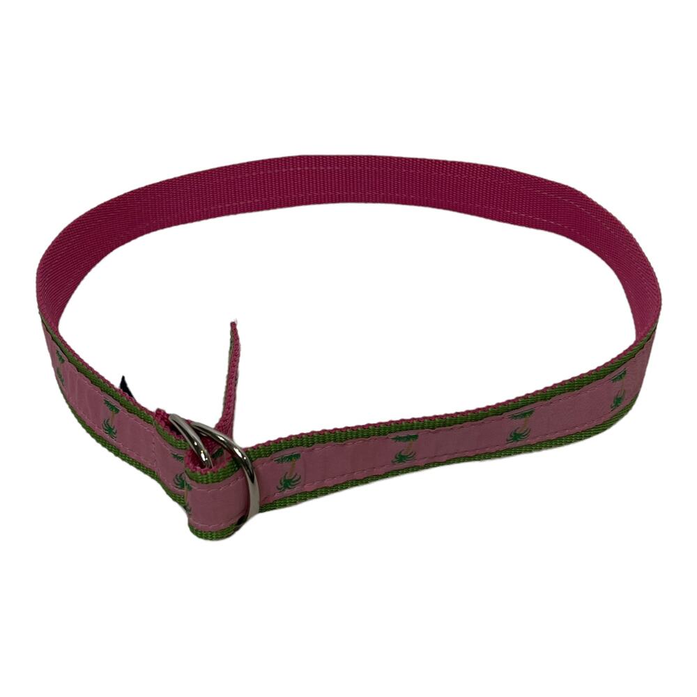 Leatherman Women's Pink Palm Tree Canvas Belt D-Ring Essex, CT Size S